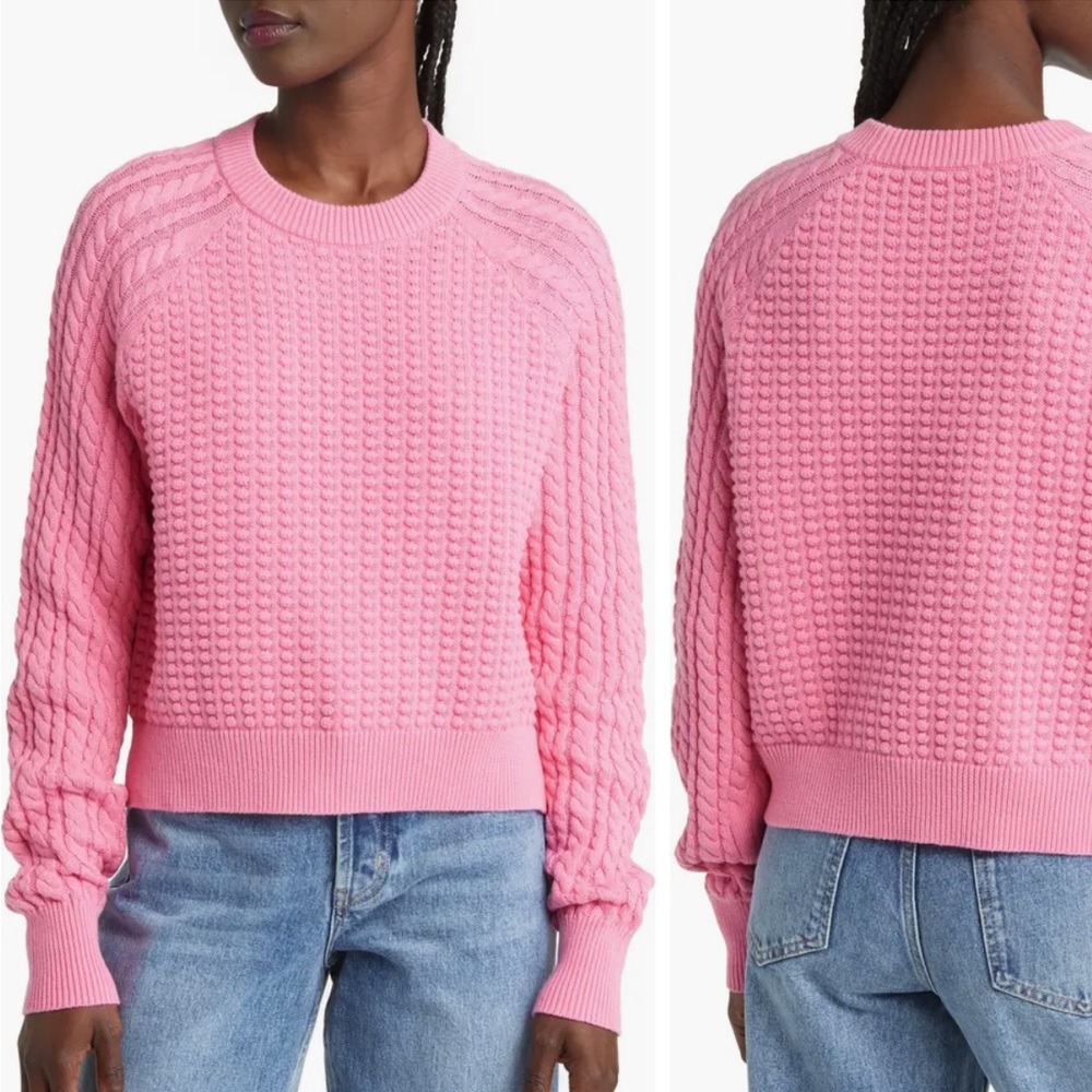 NWOT Nordstrom French Connection Mozart Mixed Stitch Cotton Aurora Pink Sweater